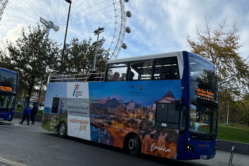 Photo of a bus with advertising applied