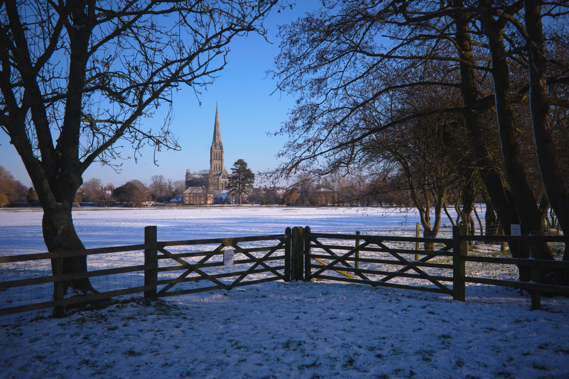 Salisbury Cathedral in Wiltshire on Boxing Day