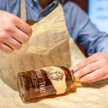Wrapping a Buffalo Trace Bottle