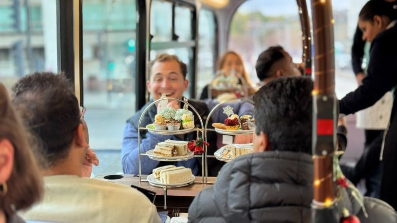 Fun on the Snowman Tea Bus