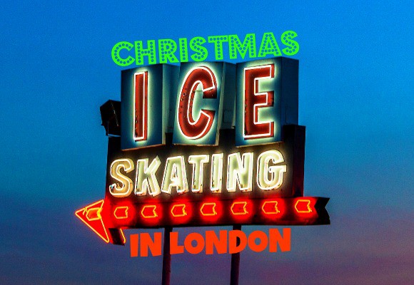 Neon sign that says 'Christmas Ice Skating in London'