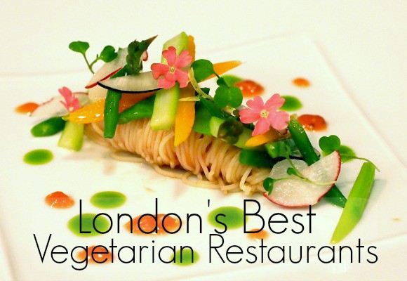 A picture of vegetarian food with the text 'London's Best Vegetarian Restaurant'.