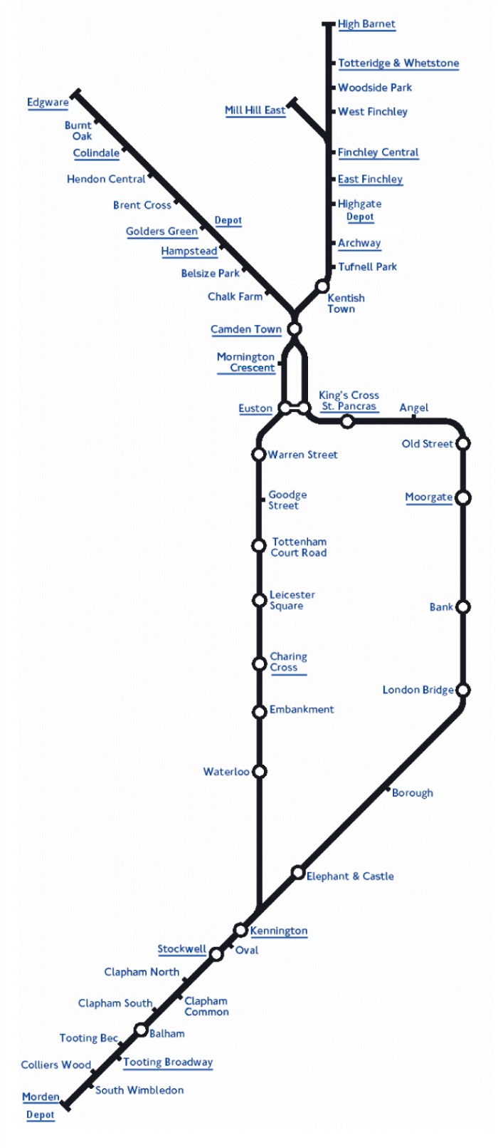 Map of Northern Line
