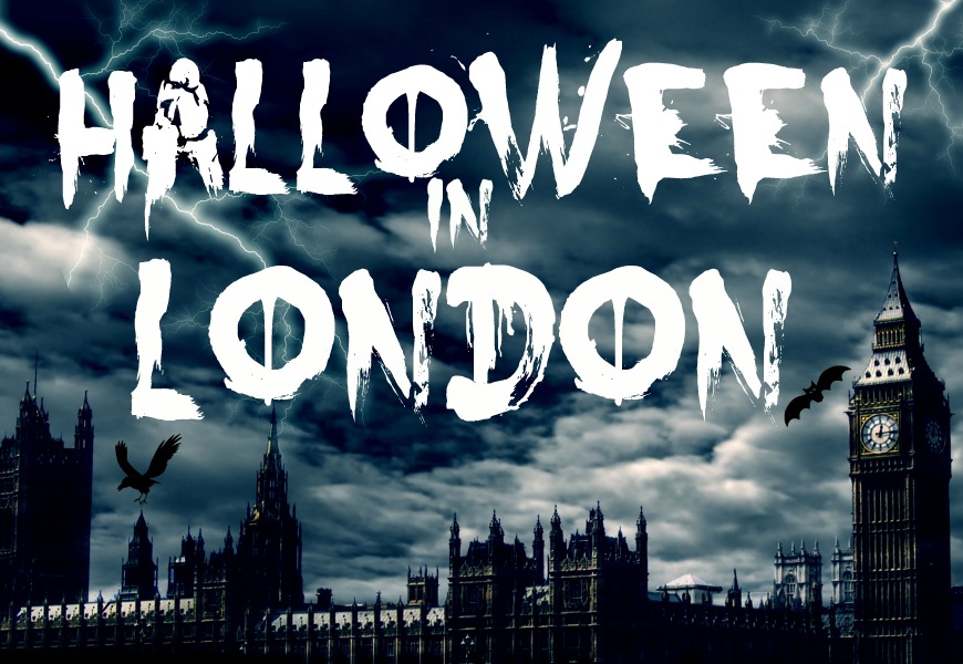 A spooky photo of Westminster with the text 'Halloween in London'.