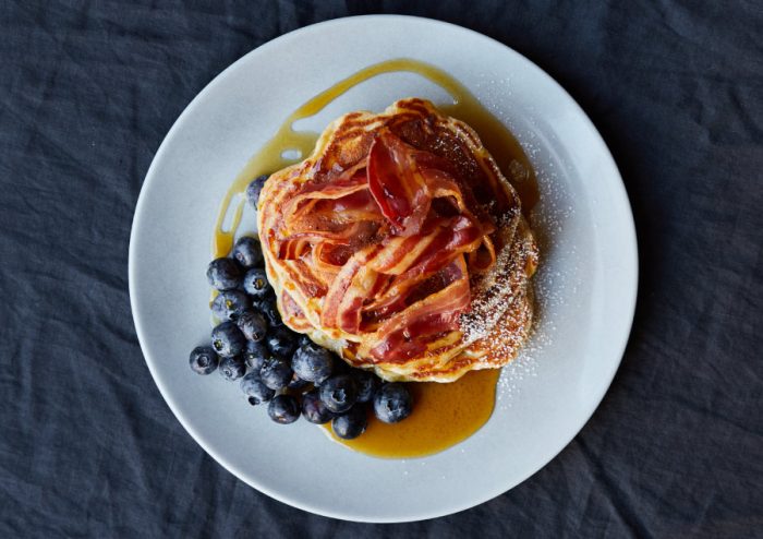 Bacon, blueberry and maple syrup pancakes from Where The Pancakes Are