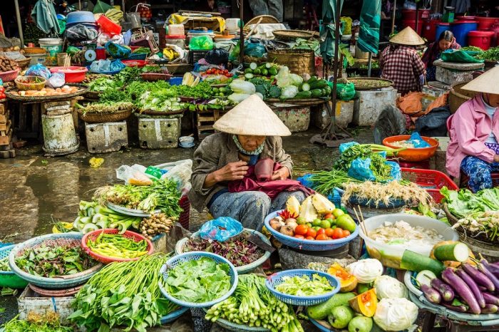 A floating food market in Saigon, Vietnam