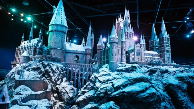 A photo of Hogwarts covered in snow.