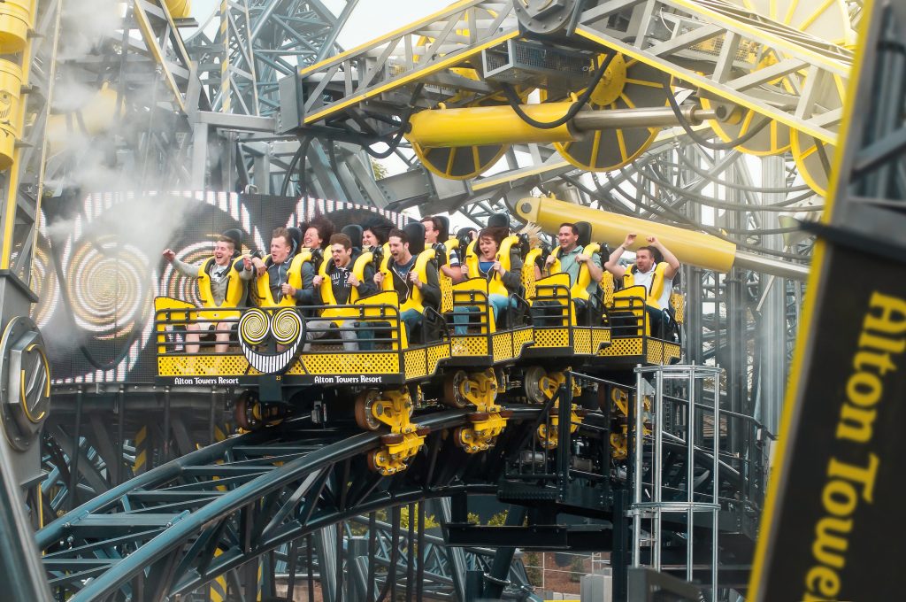 A photo of people riding "The Smiler" at Alton Towers.